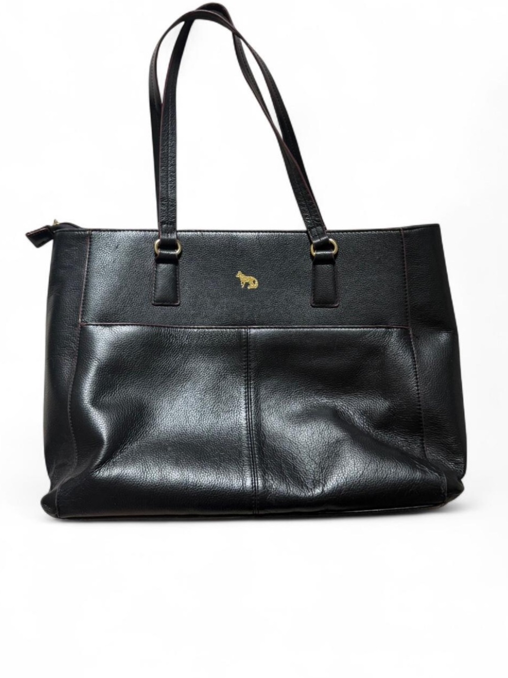Vintage Emma Fox Black Leather Tote with Gold Logo